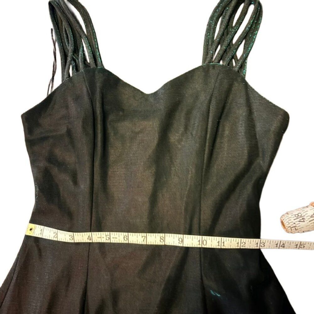 Vintage 90s All That Jazz Black Mini Dress Green Iridescent Straps - Picture 5 of 6
